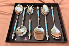 NEWPICH "SHAHI FIROZA" Elegant Serving Cutlery in Firoza Color with Brown Box - Set of 6