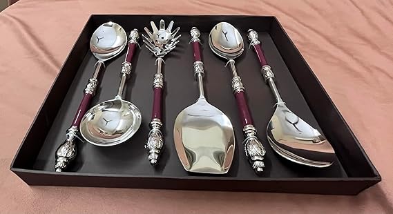 NEWPICH "SHAHI MAROON" Elegant Serving Cutlery in Maroon Color with Brown Box - Set of 6