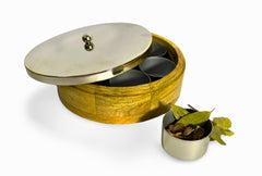 NEWPINCH Silver Lid in Mango wood Masala Box for Kitchen Spice Box with Spoon