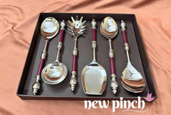 NEWPICH "SHAHI MAROON" Elegant Serving Cutlery in Maroon Color with Brown Box - Set of 6