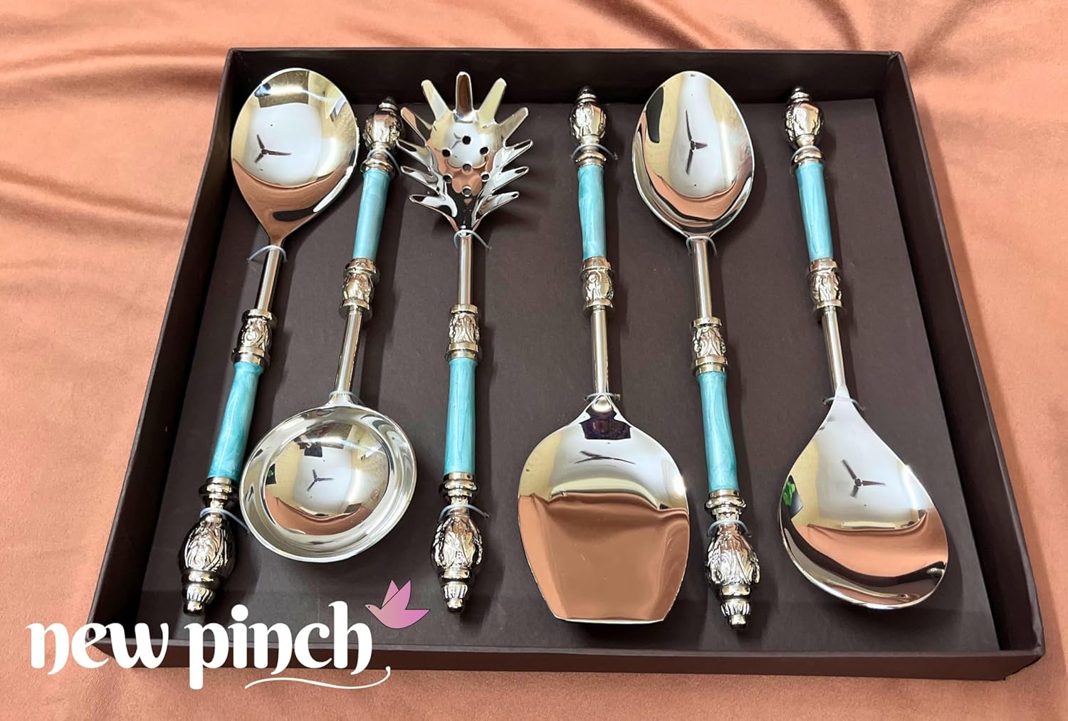 NEWPICH "SHAHI FIROZA" Elegant Serving Cutlery in Firoza Color with Brown Box - Set of 6