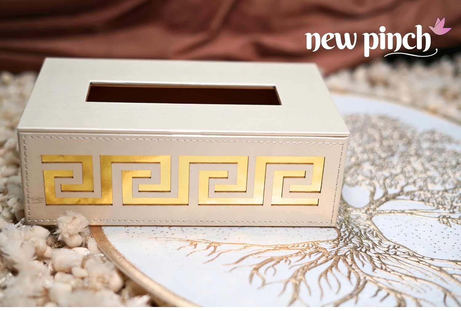 NEWPINCH "CREAM VERSACE" Tissue Box Holder with 100 Pulls Cotton Rags Tissue