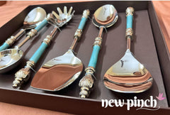 NEWPICH "SHAHI FIROZA" Elegant Serving Cutlery in Firoza Color with Brown Box - Set of 6