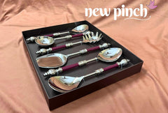 NEWPICH "SHAHI MAROON" Elegant Serving Cutlery in Maroon Color with Brown Box - Set of 6