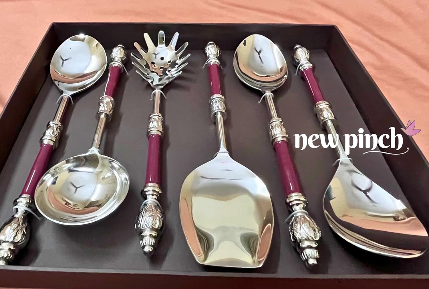 NEWPICH "SHAHI MAROON" Elegant Serving Cutlery in Maroon Color with Brown Box - Set of 6