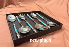 NEWPICH "SHAHI FIROZA" Elegant Serving Cutlery in Firoza Color with Brown Box - Set of 6