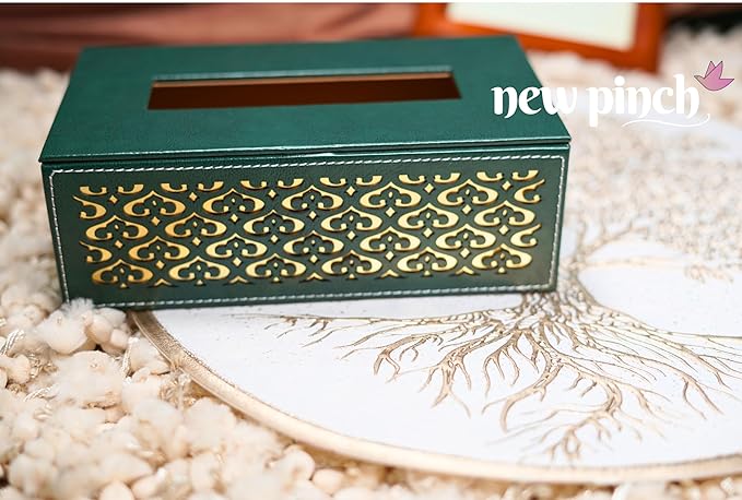 NEWPINCH Tissue Box Holder with 100 Pulls Cotton Rags Tissue | Handcrafted Fine Leather - Like Finish | for Gifting, Office Desks, Cars & Home Décor | Durable & Water Resistant - Green