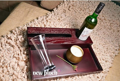 NEWPINCH Cocktail Wooden Tray Serving Trays Modern Style with Cutout Handle Large, Medium and Small for Food, Wooden Trays for Breakfast - Natural Wood and Brown