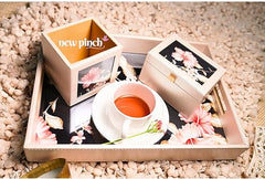 New Pinch Designer Leather Multipurpose Bedside Table Tray Set/Serving Trays Set with Handle - Flower Print