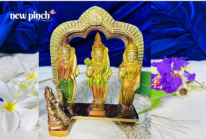 NEWPINCH Pure Brass Ram Darbar Murti | Ram Darbar Statue for Home Decor and Office Desk | Ram Sita Laxman Idol for Puja Room | Shree Ram Parivar Murti for Gift