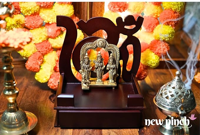 NEWPINCH Wooden Finished Shree Om Temple/Mandir Handmade Beautiful Small Wooden Home and Office Temple/Pooja Mandir/Beautiful Temple