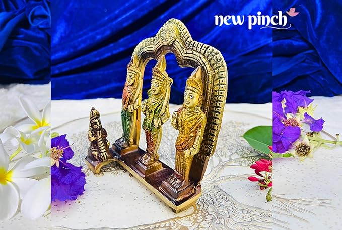 NEWPINCH Pure Brass Ram Darbar Murti | Ram Darbar Statue for Home Decor and Office Desk | Ram Sita Laxman Idol for Puja Room | Shree Ram Parivar Murti for Gift