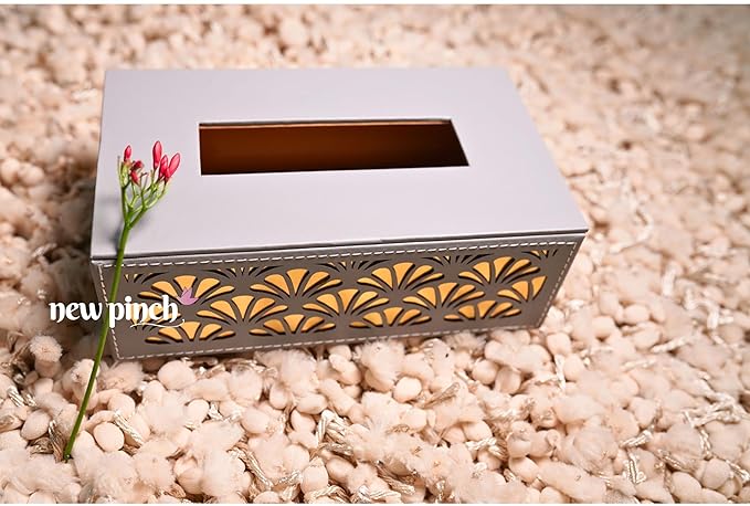 NEWPINCH Tissue Box Holder with 100 Pulls Cotton Rags Tissue | Handcrafted Fine Leather - Like Finish | for Gifting, Office Desks, Cars & Home Décor | Durable & Water Resistant - Grey