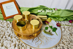 NEWPINCH 'Wheel Handcrafted' Brass & Wooden Masala Box for Kitchen Spice Box with Spoon