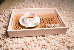 NEWPINCH Leather Tray for Serving 12 Inch X 10 Inch x 2 Inch - Serving Tray-Tray Set for Decoration-Tea Trays-Big Coffee Tray Wooden Serving Trays - Peach