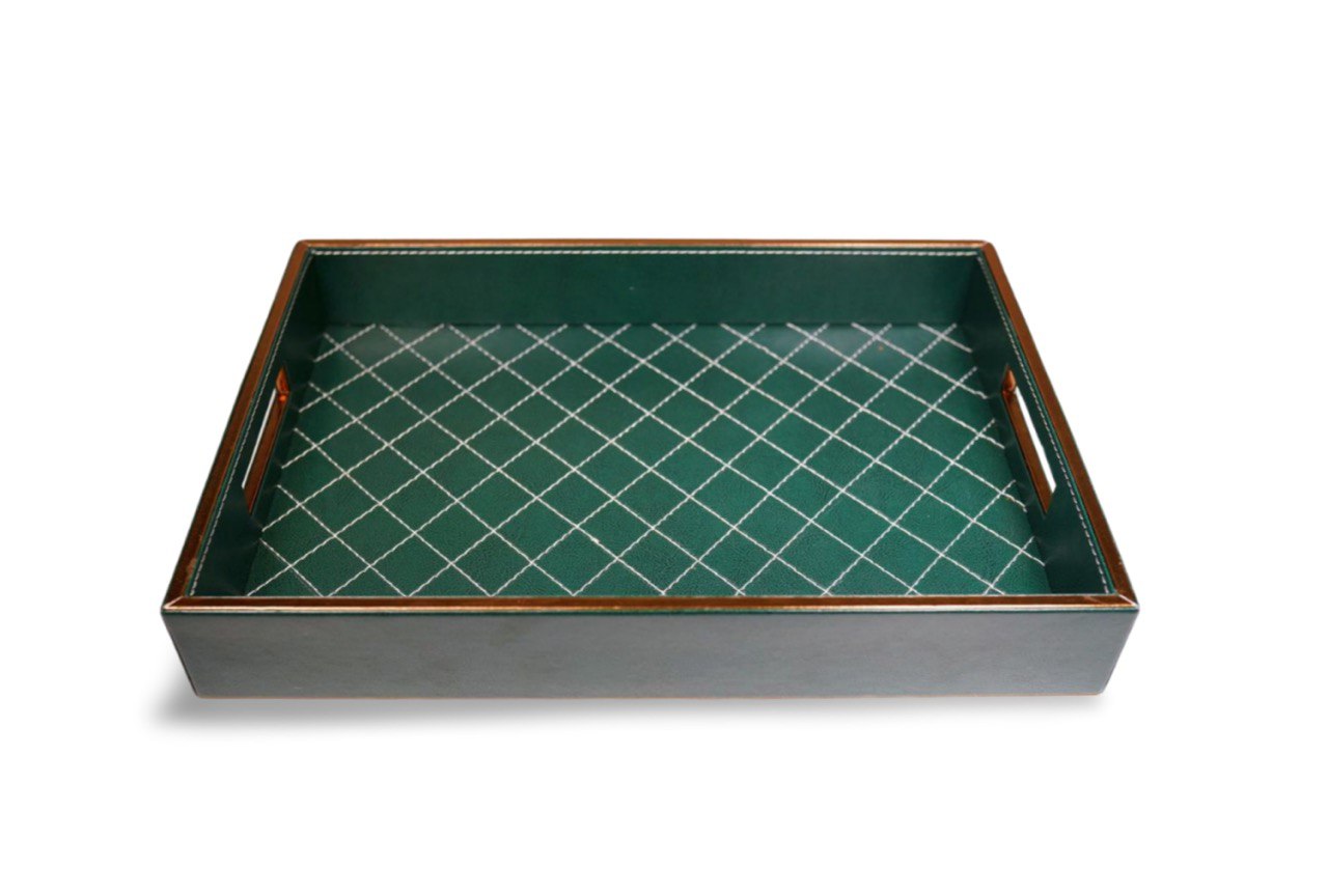 NEWPINCH Leatherite Green Quils Tray for Serving 10 Inch X 15 Inch-Serving Tray Green